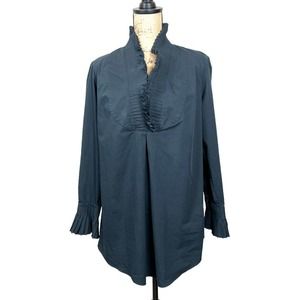 Soft Surroundings Victoria Shirt Tuxedo Ruffle Trim Tunic Blouse Women's M